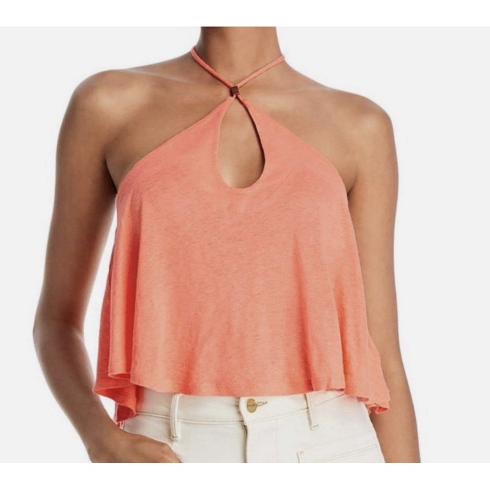 Free People Crop Top Cami Adjustable Straps NWT Size Large Orange Hawaiian Surf